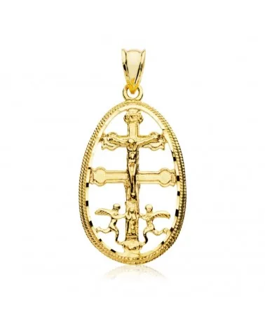 Colgante oro 18k Cruz de Caravaca cerco 30x18mm