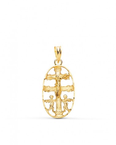 Cruz Caravaca oro amarillo 18k ovalada tallada 25mm