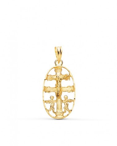 Cruz Caravaca oro amarillo 18k ovalada tallada 25mm