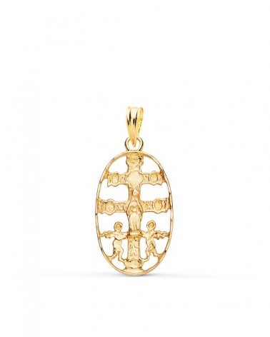 Cruz Caravaca oro amarillo 18k ovalada tallada 25mm