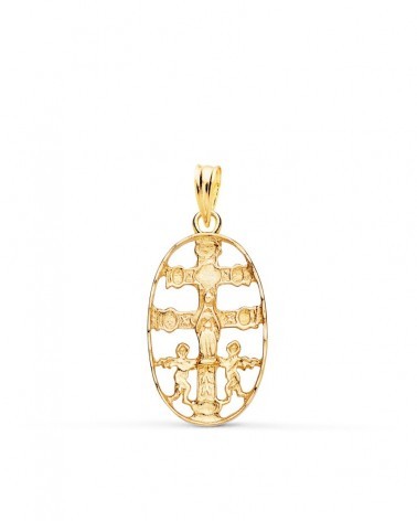 Cruz Caravaca oro amarillo 18k ovalada tallada 25mm