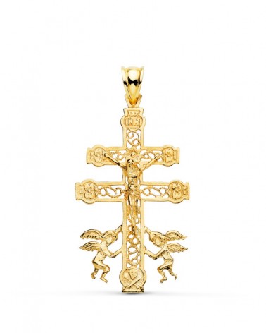 Cruz de Caravaca oro amarillo 18k calada 42x24 mm