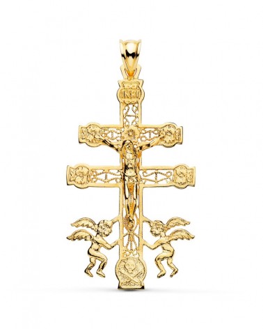 Cruz de Caravaca oro 18k amarillo calada 49x27mm