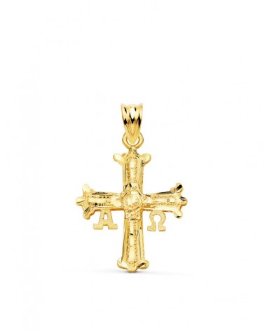 Cruz oro 18k amarillo Covadonga tallada 26x20mm