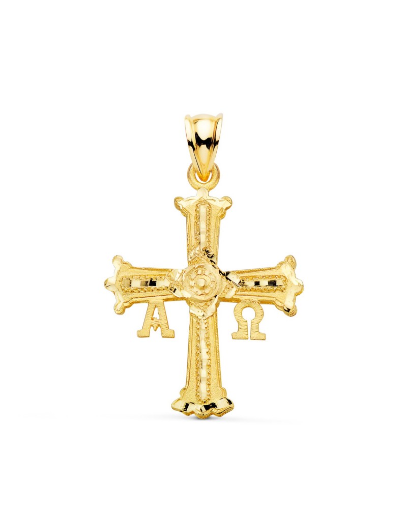 Cruz oro 18k Covadonga tallada 33x25mm