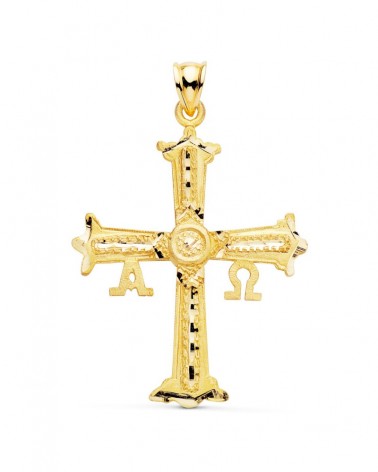 Cruz oro 18k amarillo tallada Covadonga 41x31mm
