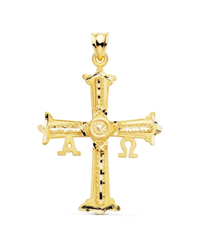 Cruz oro 18k amarillo tallada Covadonga 41x31mm
