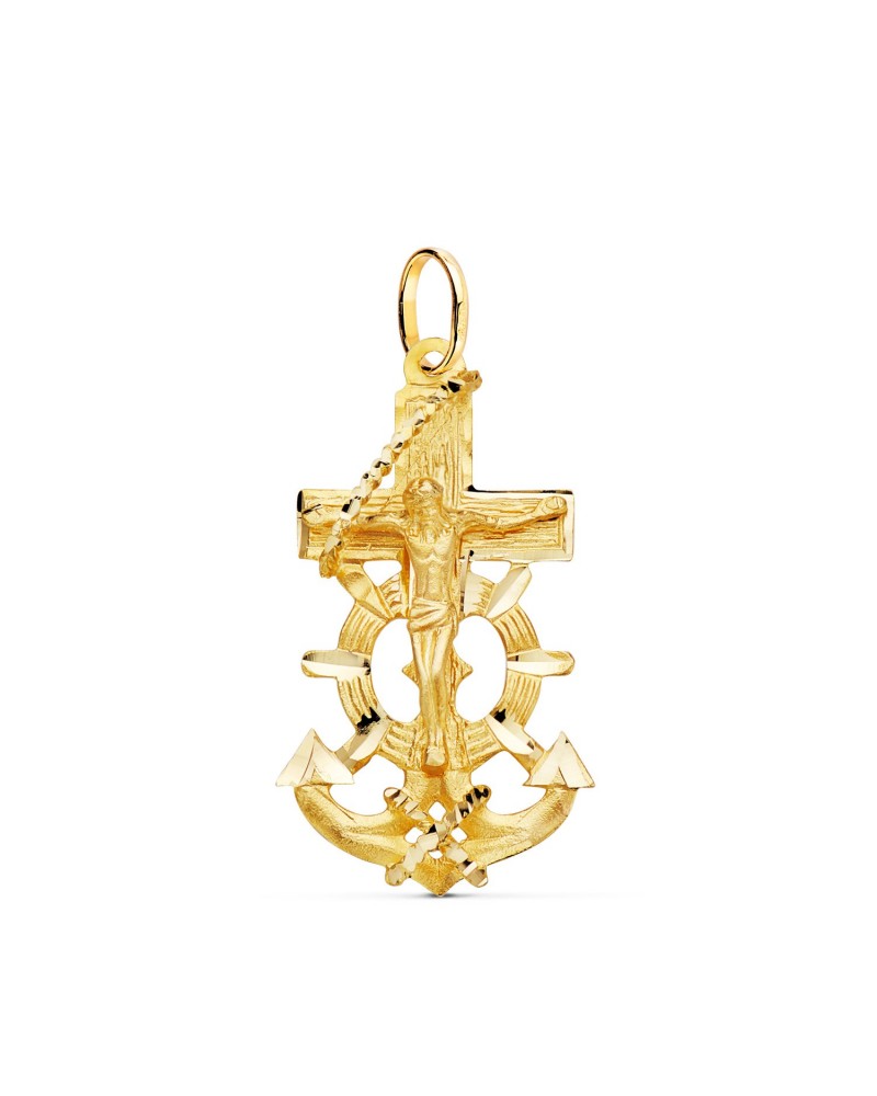 Cruz marinera oro 18k Cristo tallado 35x20mm