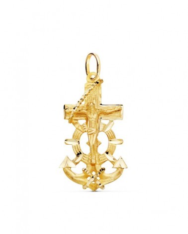 Cruz marinera oro 18k Cristo tallado 35x20mm