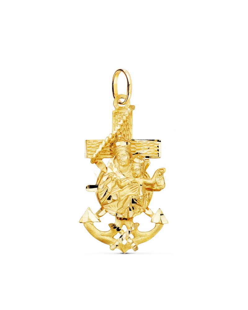 Cruz marinera oro 18k Virgen del Carmen 35x19 mm