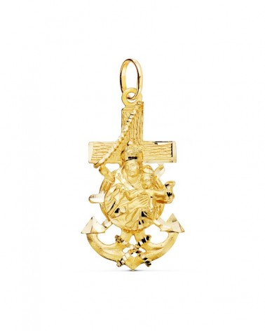 Cruz oro 18k marinera Virgen del Carmen 40x22mm