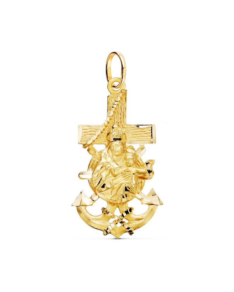 Cruz oro 18k marinera Virgen del Carmen 40x22mm