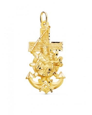 Cruz marinera oro 18k Virgen del Carmen 47x25mm
