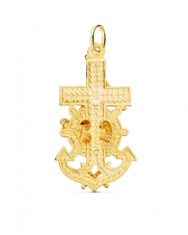 Cruz marinera oro 18k Virgen del Carmen 47x25mm