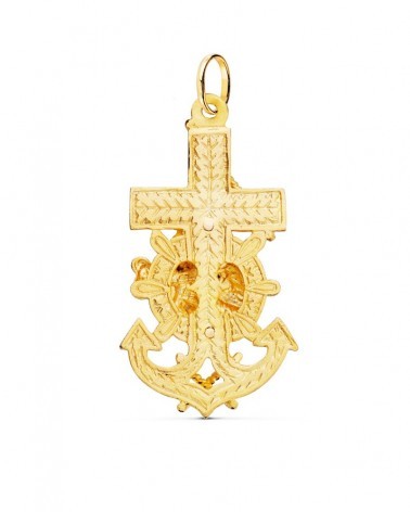 Cruz marinera oro 18k Virgen del Carmen 47x25mm