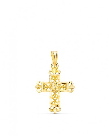 Cruz oro 18k amarillo filigrana bordes tallados 22x19mm