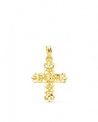 Cruz oro 18k amarillo filigrana bordes tallados 22x19mm