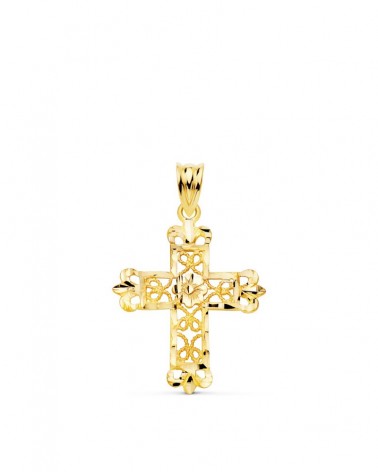 Cruz oro 18k amarillo filigrana bordes tallados 27x22mm