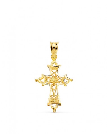 Cruz oro amarillo 18k filigrana tallada 30x20mm