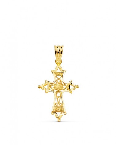 Cruz oro amarillo 18k filigrana tallada 30x20mm