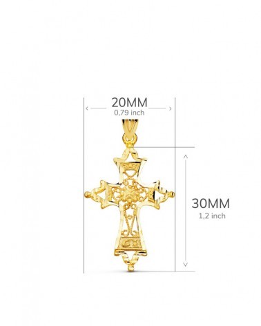 Cruz oro amarillo 18k filigrana tallada 30x20mm