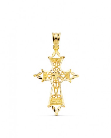 Cruz oro 18k amarillo filigrana bordes tallados 37x25mm