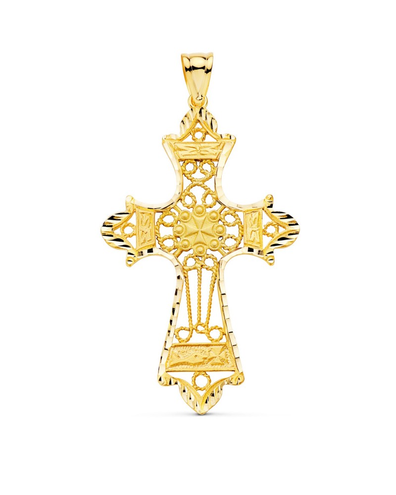 Cruz oro 18k filigrana bordes tallados 60x37mm