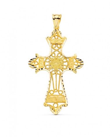 Cruz oro 18k filigrana bordes tallados 60x37mm