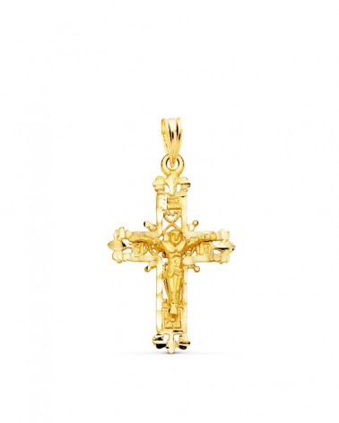 Cruz oro 18k amarillo con Cristo filigrana tallada 28x18mm