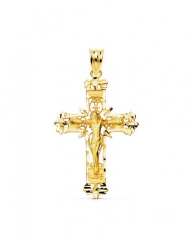 Cruz oro 18k amarillo filigrana con Cristo 36x24mm