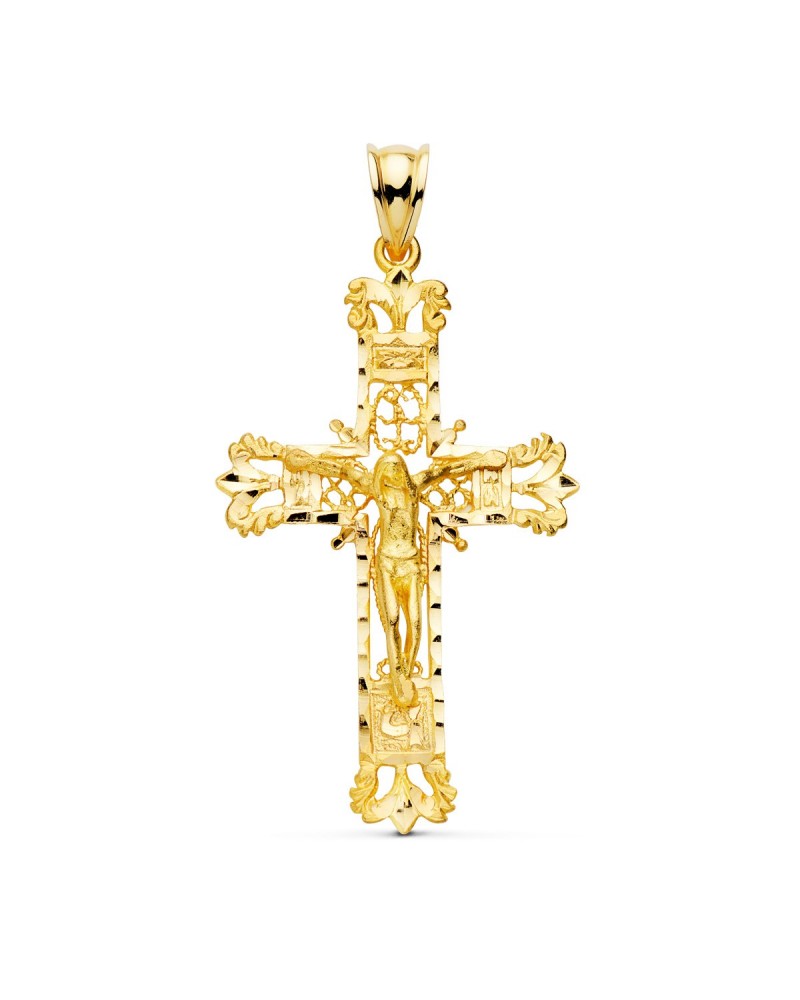 Cruz oro 18k amarillo filigrana con Cristo 42x27 mm