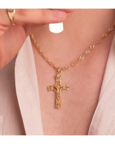 Cruz oro 18k amarillo filigrana con Cristo 42x27 mm