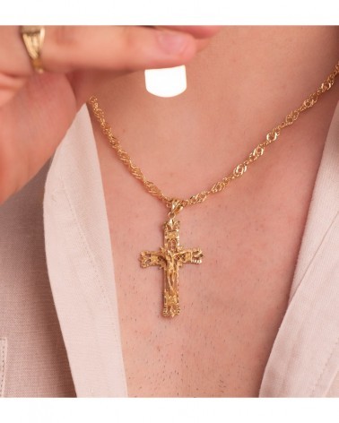Cruz oro 18k amarillo filigrana con Cristo 42x27 mm