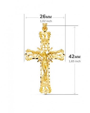 Cruz oro 18k amarillo filigrana con Cristo 42x27 mm