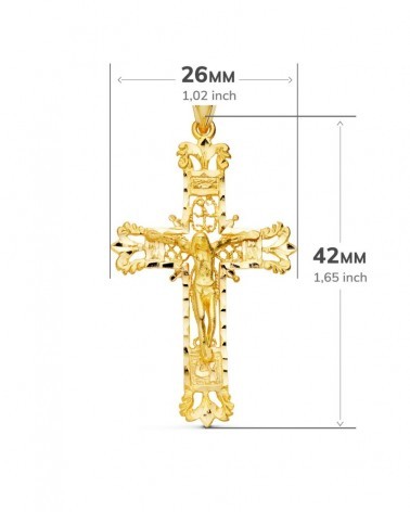 Cruz oro 18k amarillo filigrana con Cristo 42x27 mm
