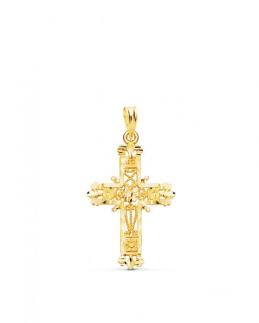 Cruz oro 18k amarillo filigrana bordes tallados 29x19mm