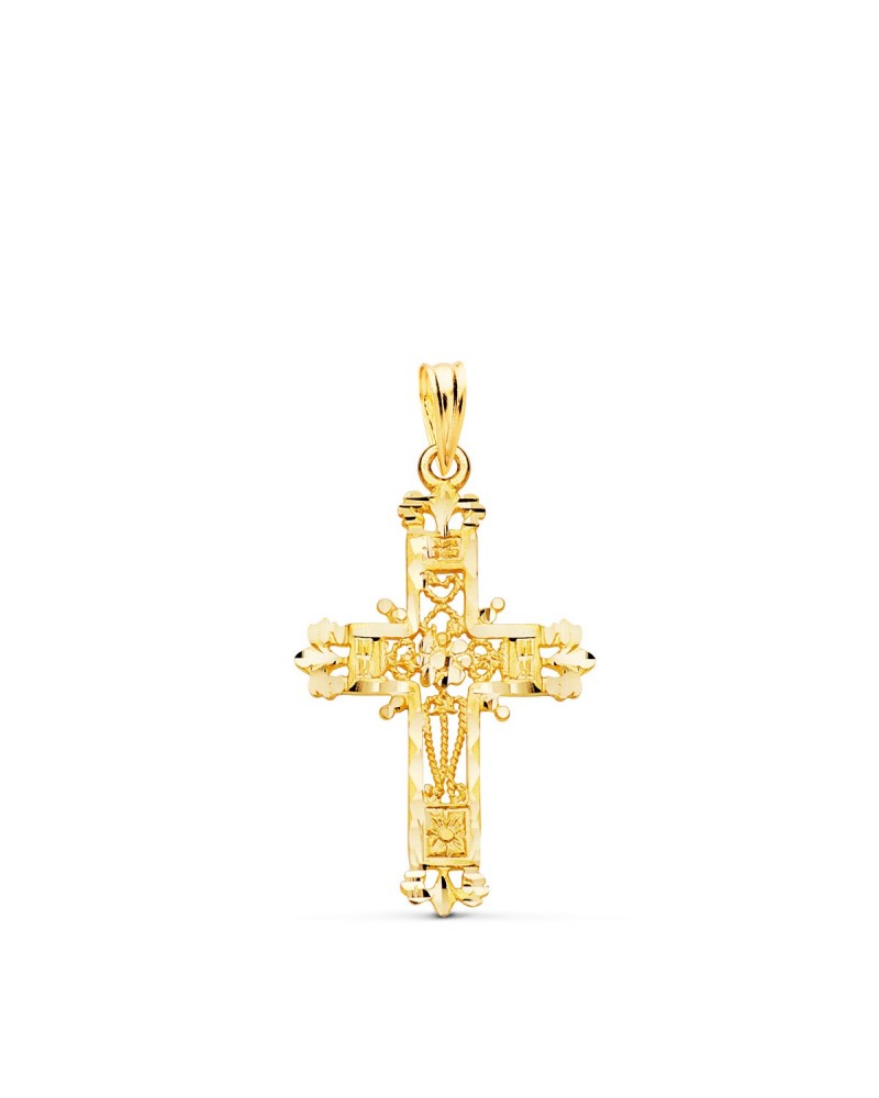 Cruz oro 18k amarillo filigrana bordes tallados 29x19mm