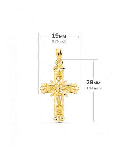 Cruz oro 18k amarillo filigrana bordes tallados 29x19mm