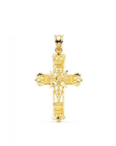 Cruz oro 18k filigrana bordes tallados 37x25mm