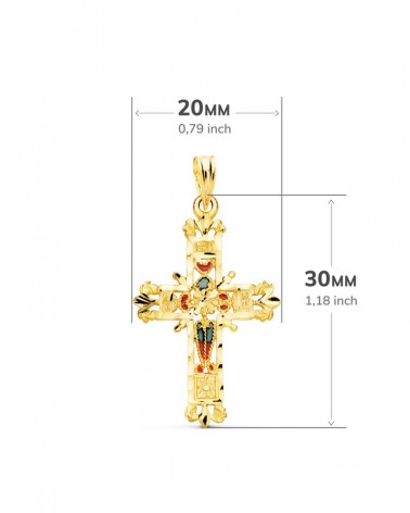 Cruz oro amarillo 18k vidriera catedral bordes tallados 30x20mm