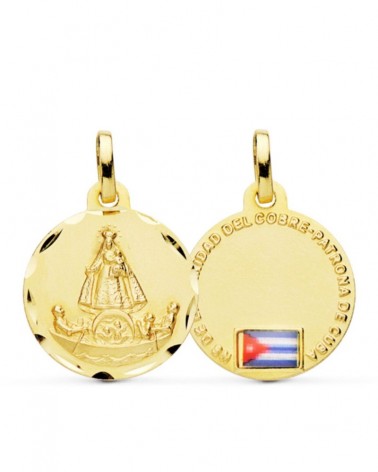 Medalla oro 18k Virgen de la Caridad del Cobre 20 mm esmaltada