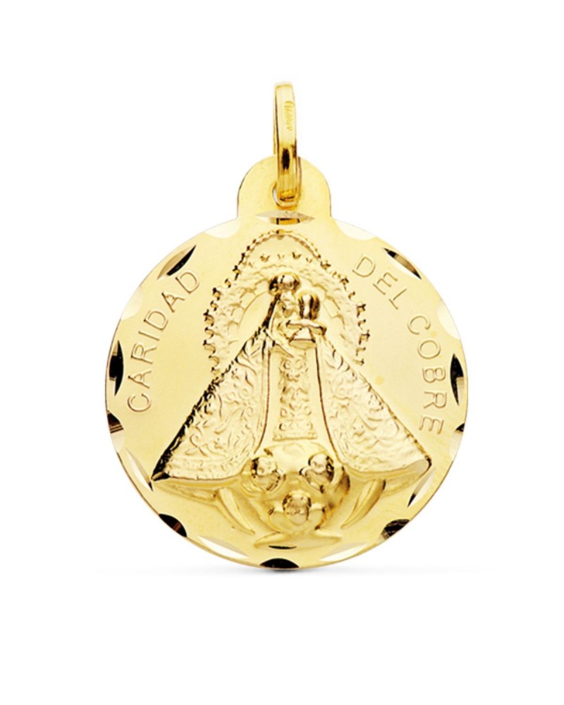 Medalla oro 18k Virgen Caridad del Cobre tallada 28mm