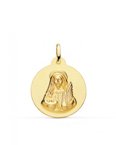 Medalla oro 18k Santa Lucía lisa matizada 22mm