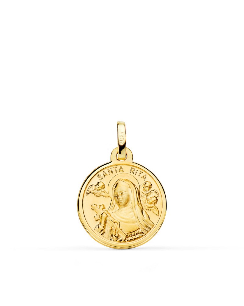 Medalla oro 18k Santa Rita amarillo 16mm