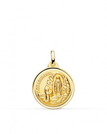 Medalla oro 18k Virgen de Lourdes 18mm bisel