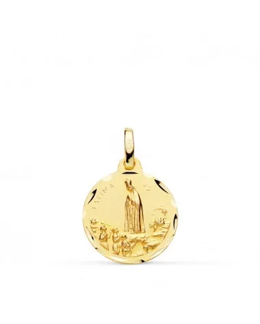 Medalla oro 18k Virgen de Fátima tallada 16mm