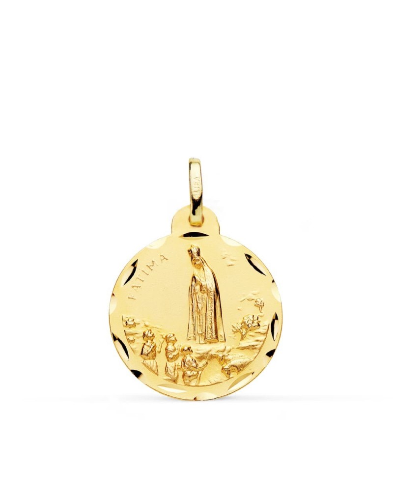 Medalla Virgen de Fátima oro 18k tallada 20mm