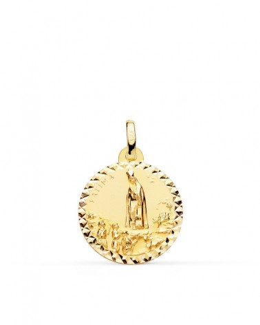 Medalla oro 18k Virgen de Fátima talla cruzada 18mm
