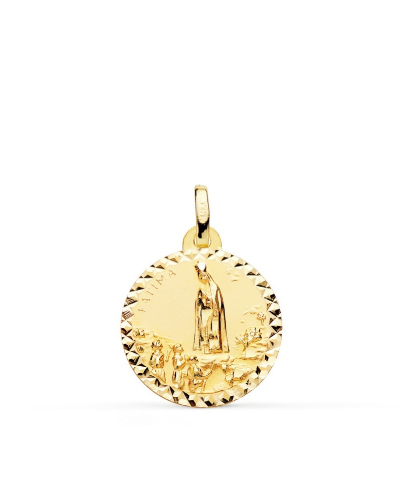 Medalla oro 18k Virgen de Fátima talla cruzada 18mm