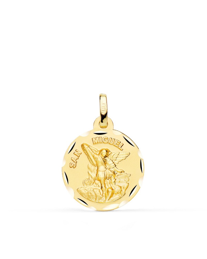 Medalla oro 18k San Miguel tallado 18 mm